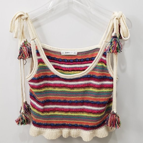 Zara Knit Tassel Multicolored / Rainbow Crop Tank - Picture 2 of 5